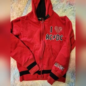 AC/DC Hoodie Rockware youth 7/8  med 2005 Red embroidery bling NWOT vintage y2k